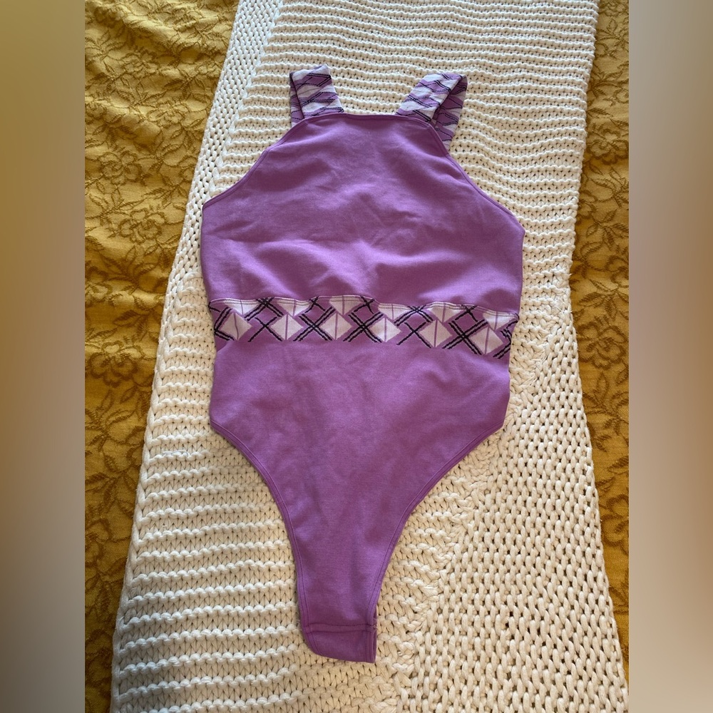 FP Movement Purple and Black Bodysuit with Decorative Midsection (NWOT)